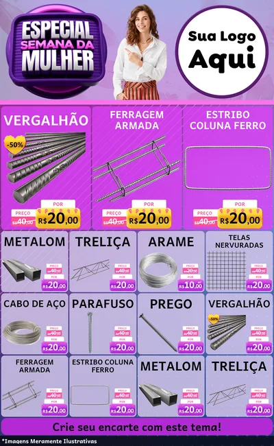 Modelo de Encarte para Encarte Grande com o tema Especial Semana da Mulher para Ferragens