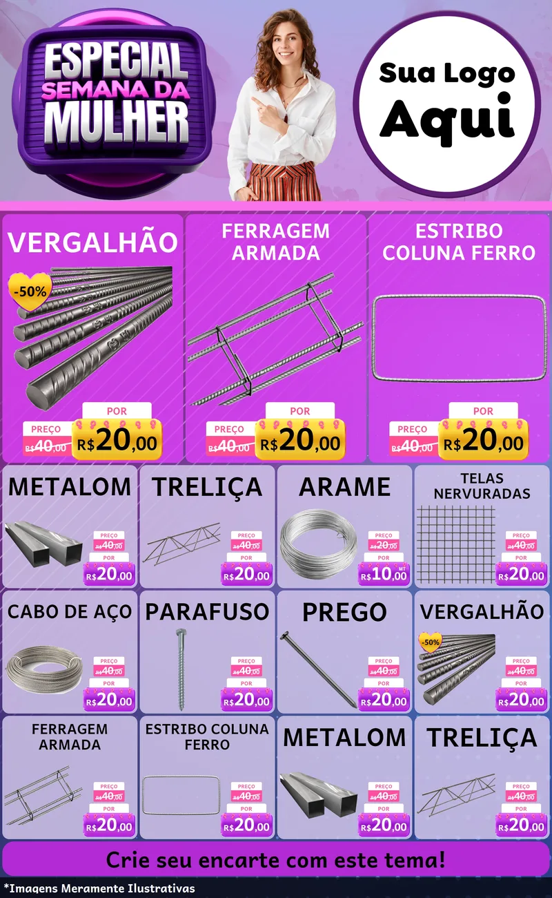 Modelo de Encarte para Encarte Grande com o tema Especial Semana da Mulher para Ferragens