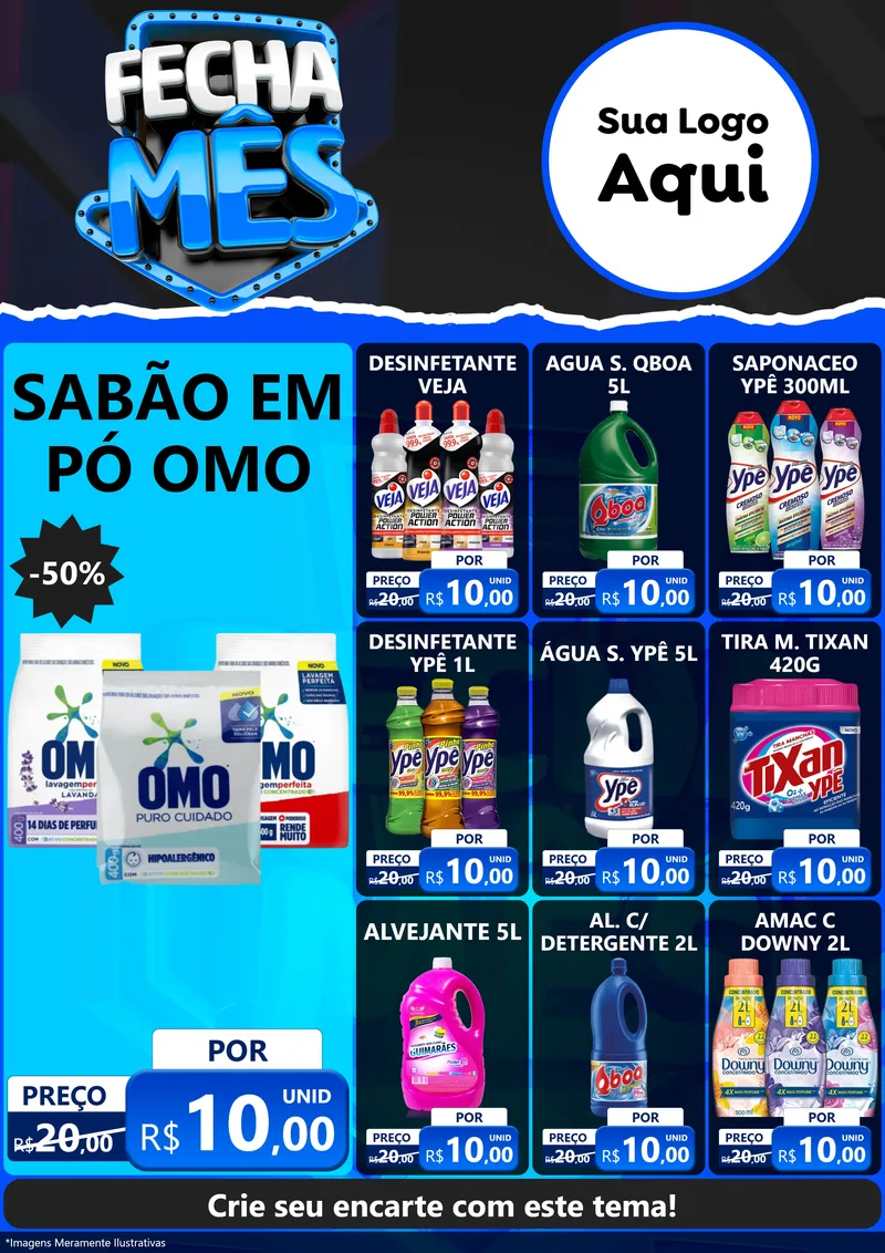 Modelo de Encarte para Encarte A4 Vertical com o tema Fecha Mês para Produtos de Limpeza