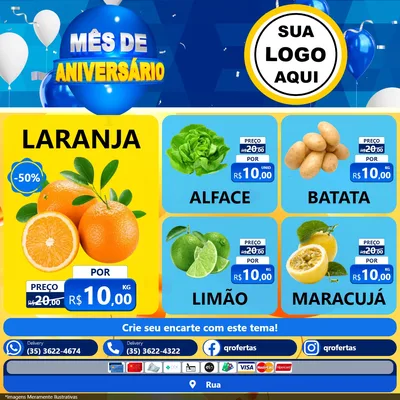 Modelo de Rede Social para Feed Facebook com o tema Mês de Aniversário para Hortifrúti