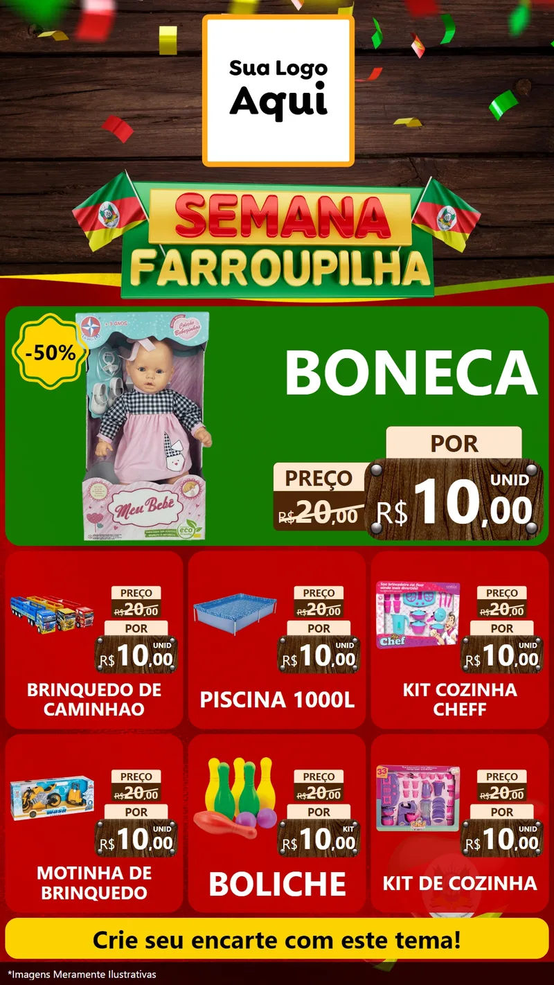 Modelo de Rede Social para Stories com o tema Semana Farroupilha para Brinquedos