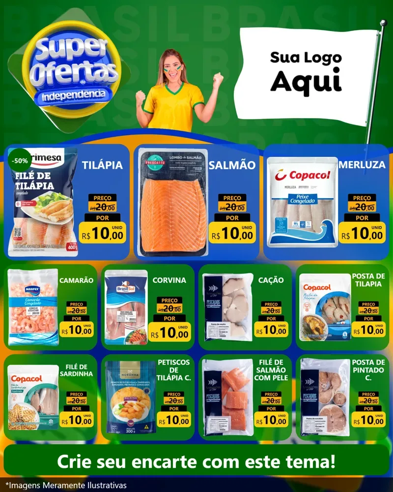 Modelo de Rede Social para Feed Instagram com o tema Super Ofertas de Independência para Peixaria