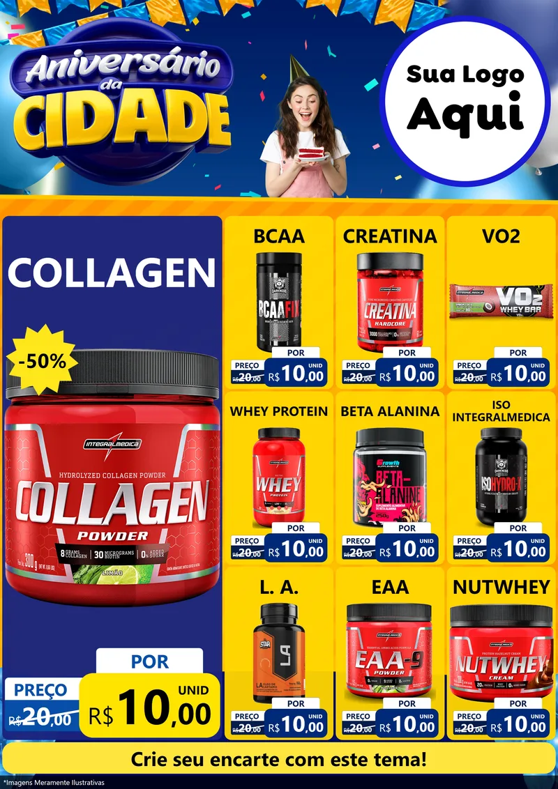 Modelo de Encarte para Encarte A4 Vertical com o tema Aniversário da Cidade para Suplementos alimentares