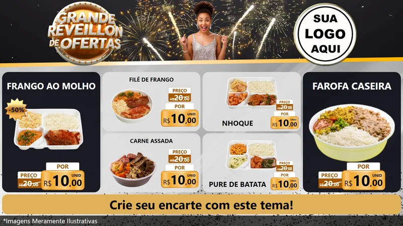 Modelo de TV para TV Horizontal com o tema Grande Réveillon de Ofertas para Restaurante