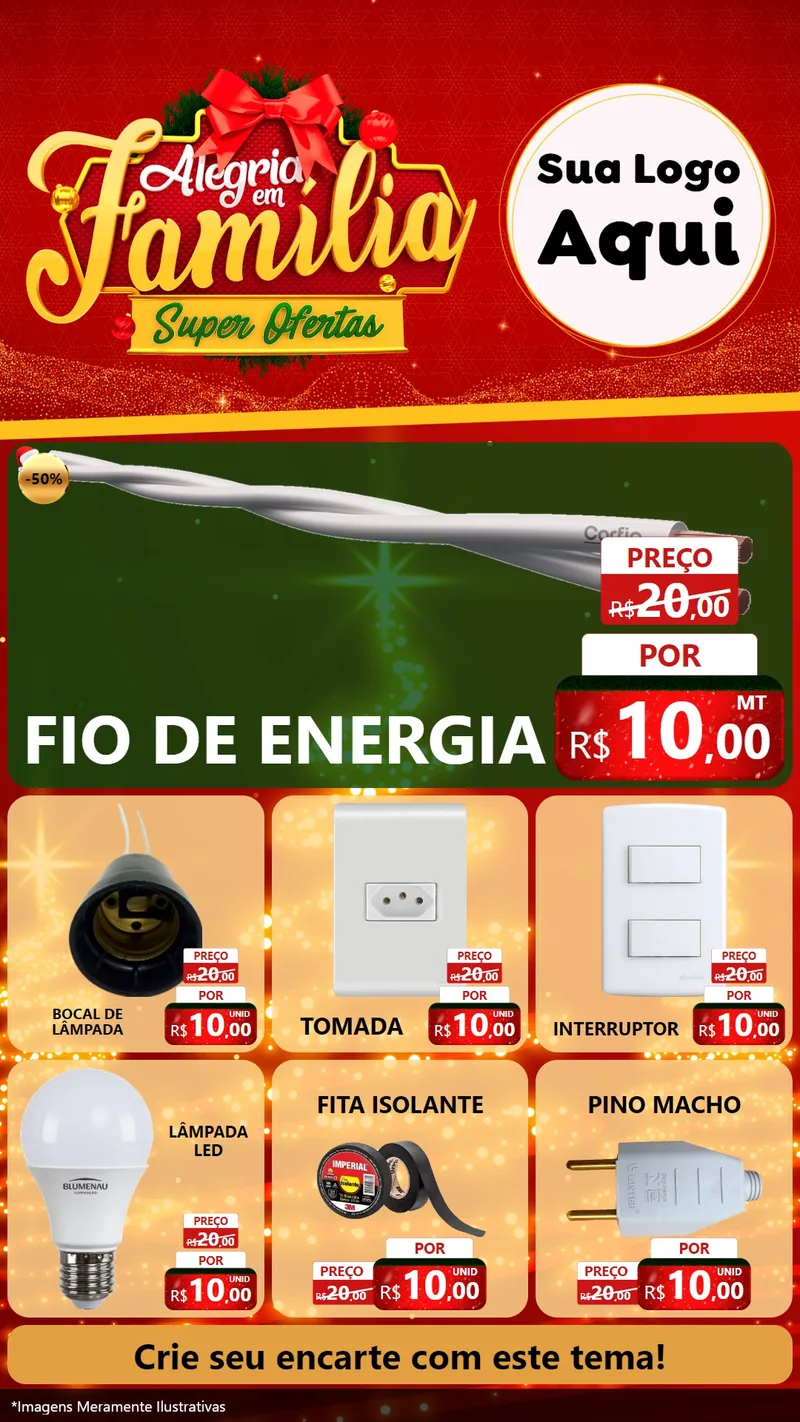 Modelo de Rede Social para Stories com o tema Alegria em Família Super Ofertas - Natal para Materiais Elétricos