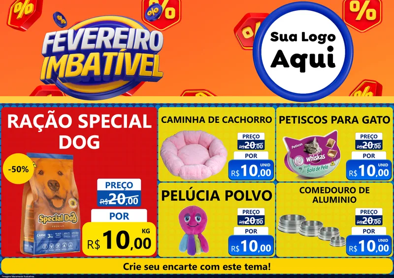 Modelo de Encarte para Encarte A4 Horizontal com o tema Fevereiro Imbatível para Pet Shop