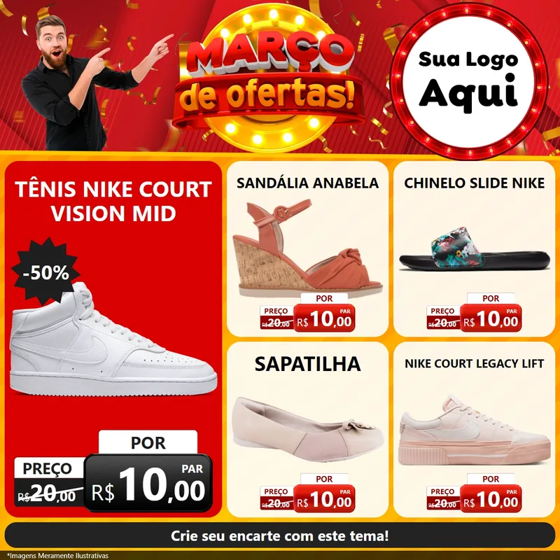 Modelo de Rede Social para Feed Facebook com o tema Março de Ofertas! para Calçados