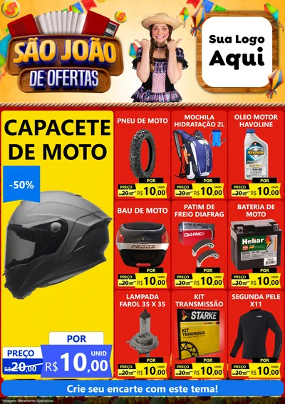 Modelo de Encarte para Encarte A4 Vertical com o tema São João de Ofertas para Moto peças