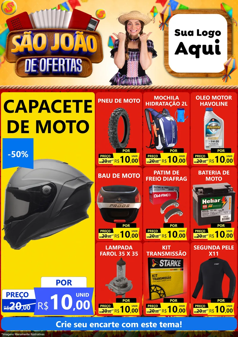 Modelo de Encarte para Encarte A4 Vertical com o tema São João de Ofertas para Moto peças