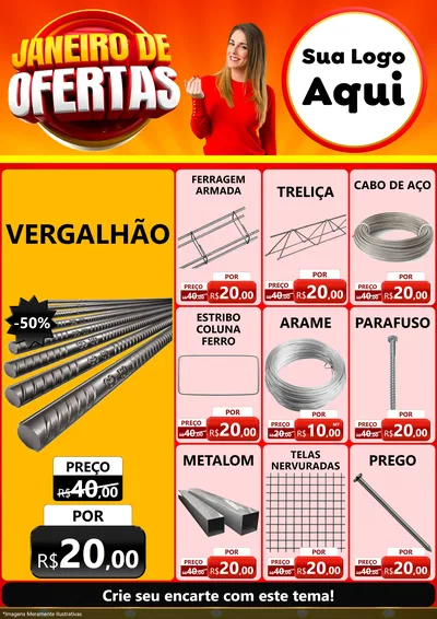 Modelo de Encarte para Encarte A4 Vertical com o tema Janeiro de Ofertas para Ferragens