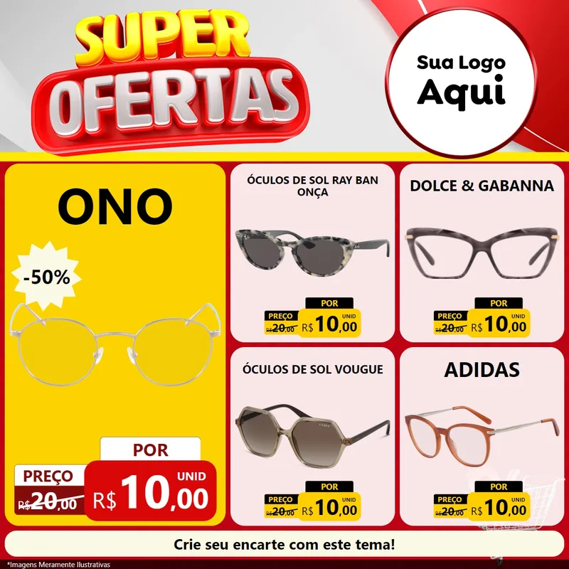 Modelo de Rede Social para Feed Facebook com o tema Super Ofertas para Óticas