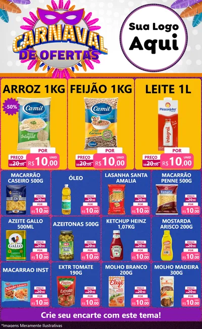 Modelo de Encarte para Encarte Grande com o tema Carnaval de Ofertas para Supermercado