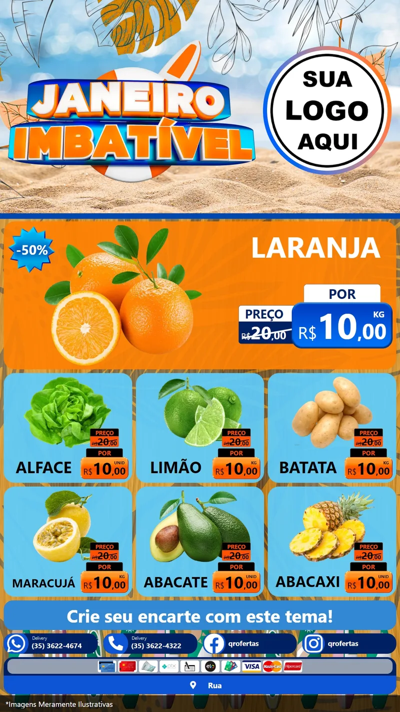 Modelo de Rede Social para Stories com o tema Janeiro Imbatível para Hortifrúti