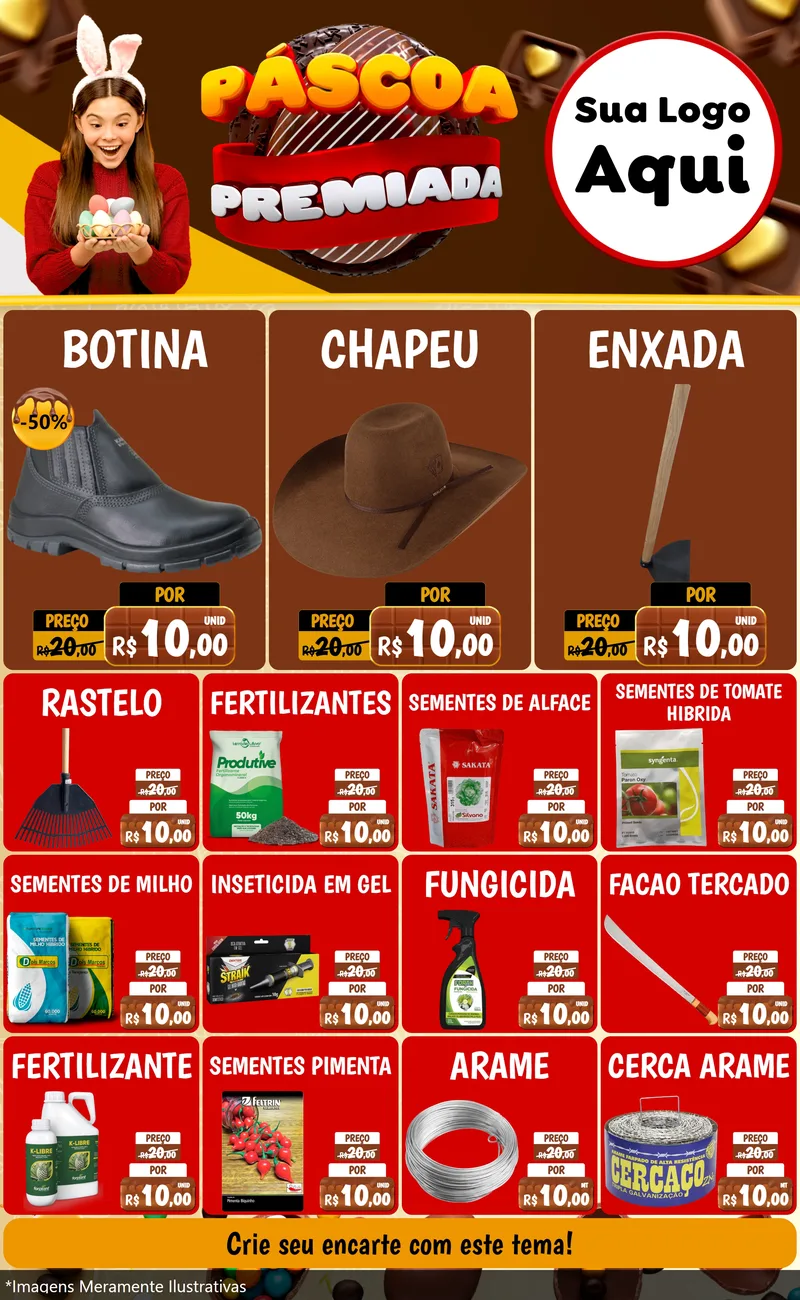 Modelo de Encarte para Encarte Grande com o tema Páscoa Premiada para Agropecuária