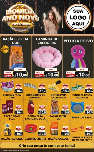 Modelo de Encarte para Encarte Grande com o tema Liquida Ano Novo Imperdível para Pet Shop