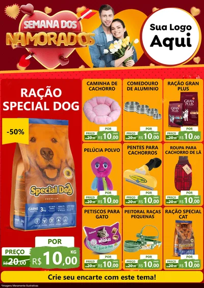 Modelo de Encarte para Encarte A4 Vertical com o tema Semana dos Namorados para Pet Shop