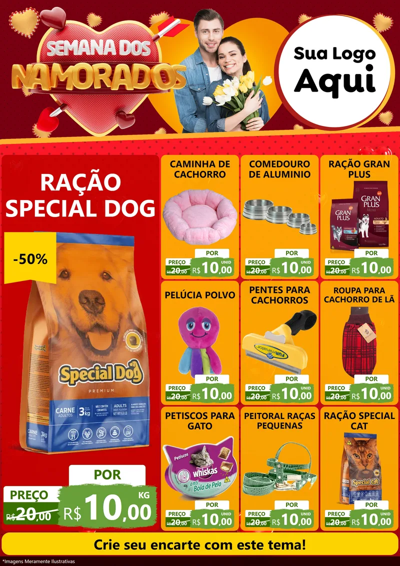 Modelo de Encarte para Encarte A4 Vertical com o tema Semana dos Namorados para Pet Shop