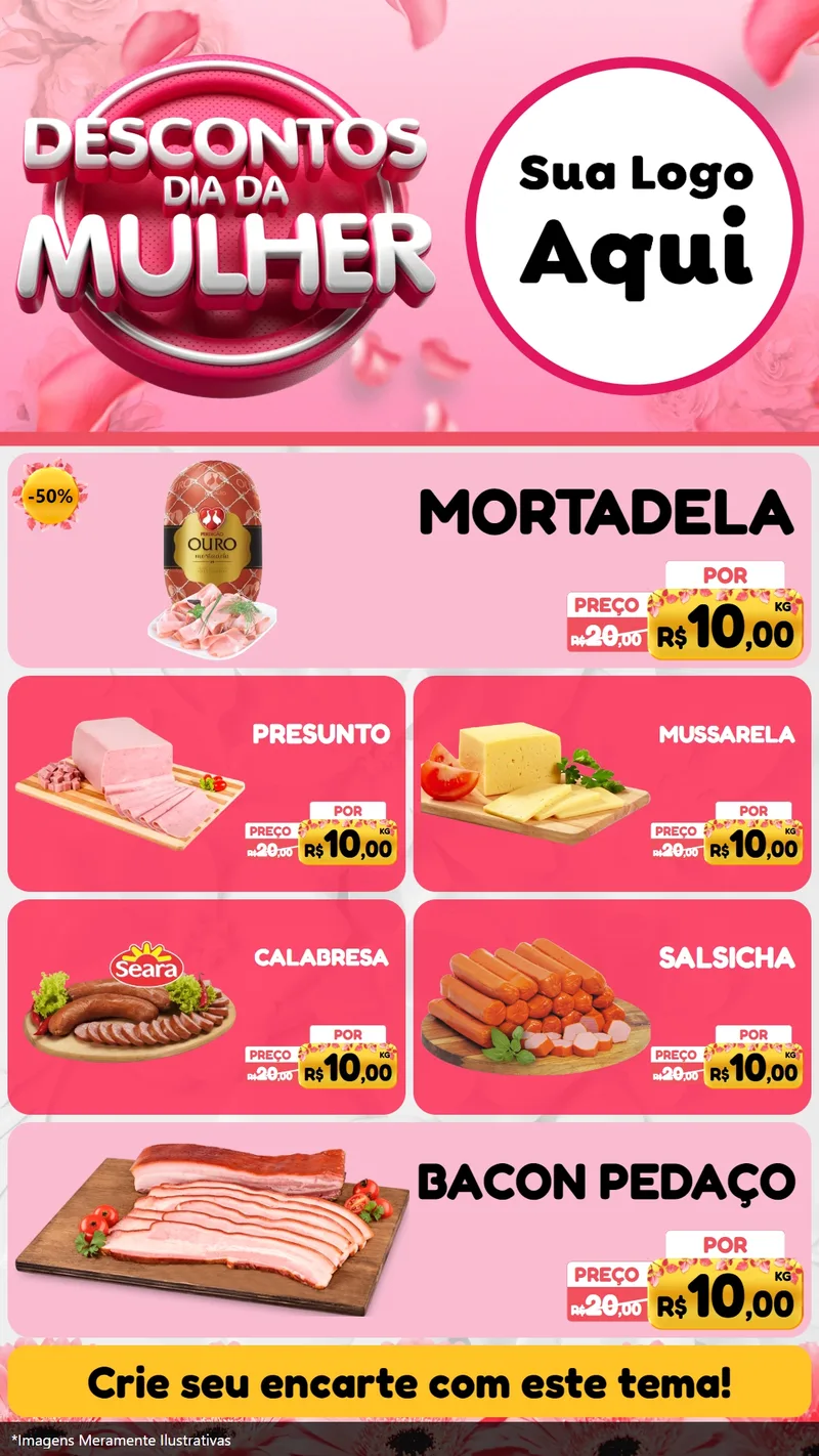 Modelo de TV para TV Vertical com o tema Descontos Dia da Mulher para Frios e Laticínios
