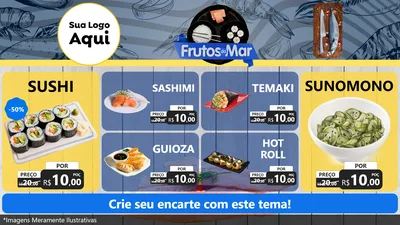 Modelo de TV para TV Horizontal com o tema Frutos do Mar para Comida japonesa