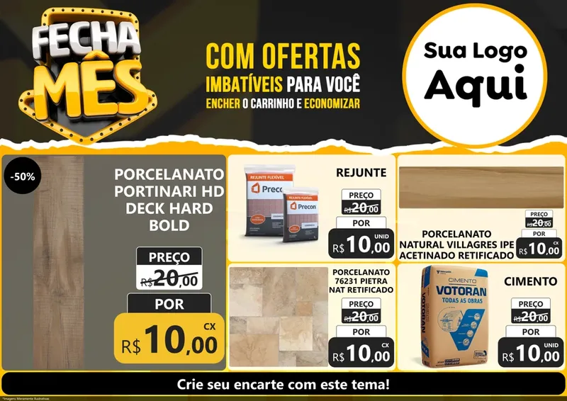 Modelo de Encarte para Encarte A4 Horizontal com o tema Fecha Mês para Pisos e revestimentos
