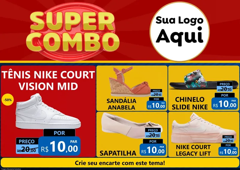Modelo de Encarte para Encarte A4 Horizontal com o tema Super Combo para Calçados