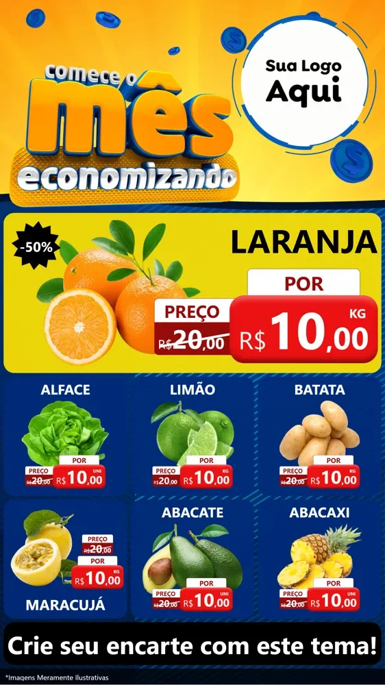Modelo de Rede Social para Stories com o tema Comece O Mês Economizando para Hortifrúti