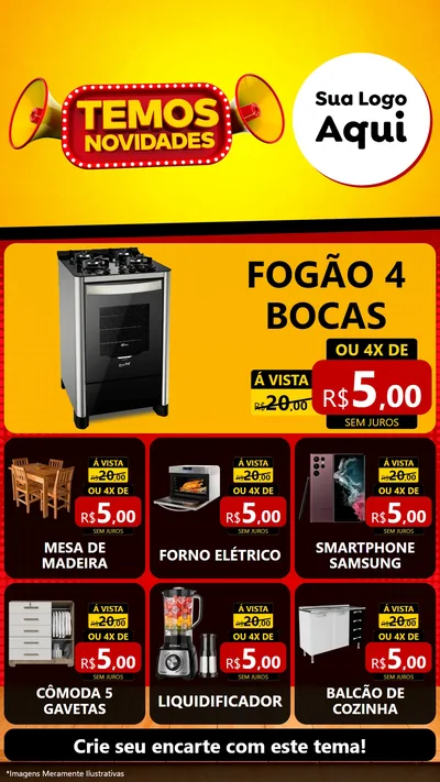 Modelo de Rede Social para Stories com o tema Temos Novidades para Móveis e Eletro