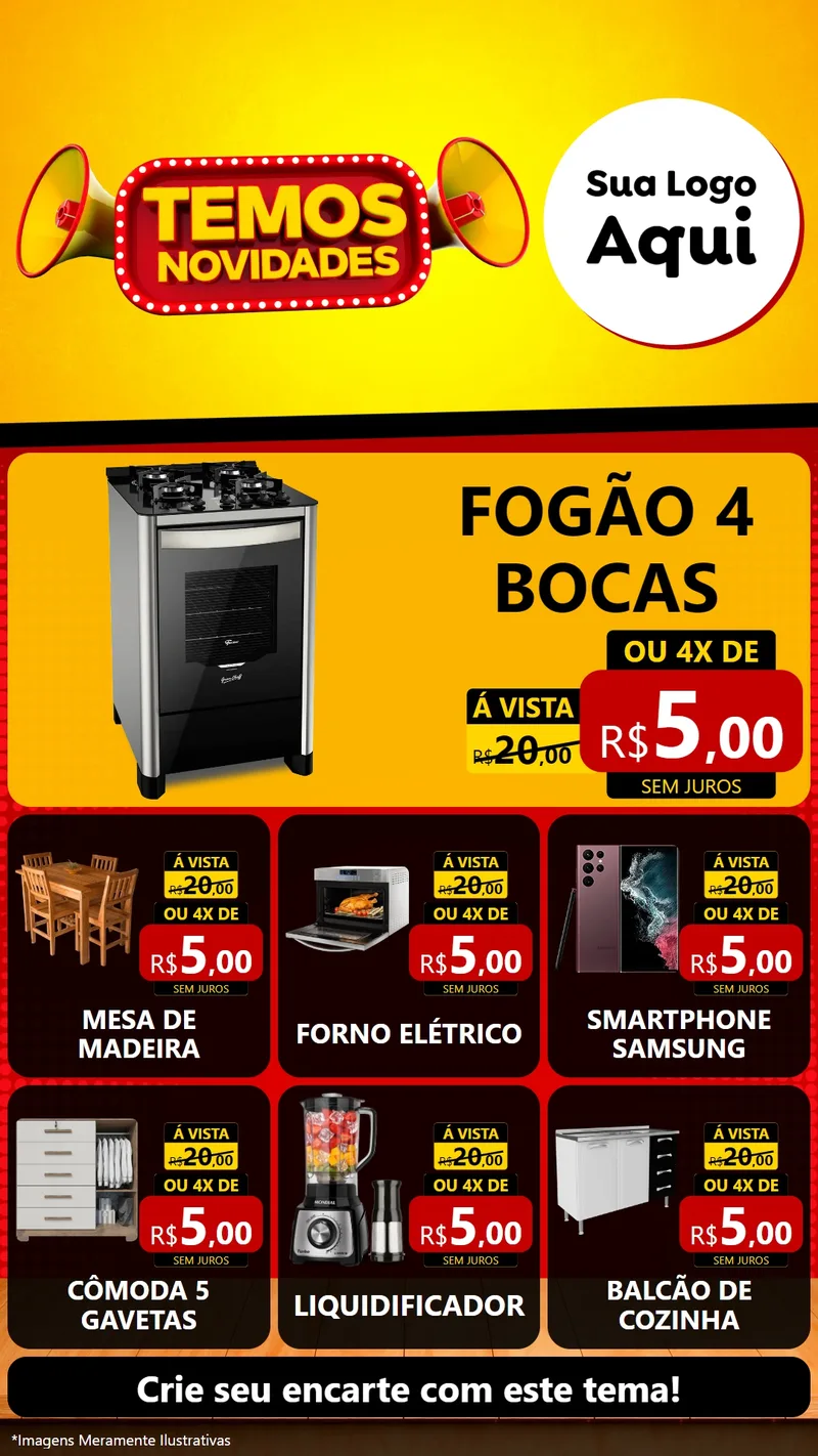 Modelo de Rede Social para Stories com o tema Temos Novidades para Móveis e Eletro