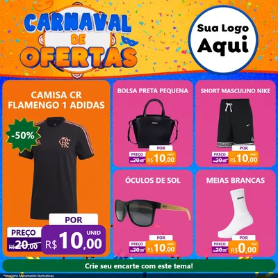 Modelo de Rede Social para Feed Facebook com o tema Carnaval de Ofertas para Roupas e acessórios