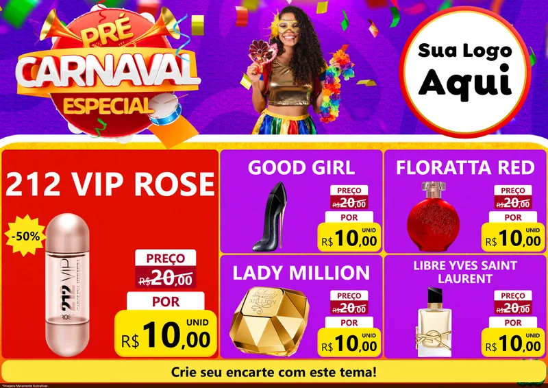 Modelo de Encarte para Encarte A4 Horizontal com o tema Pré-Carnaval Especial para Perfumes