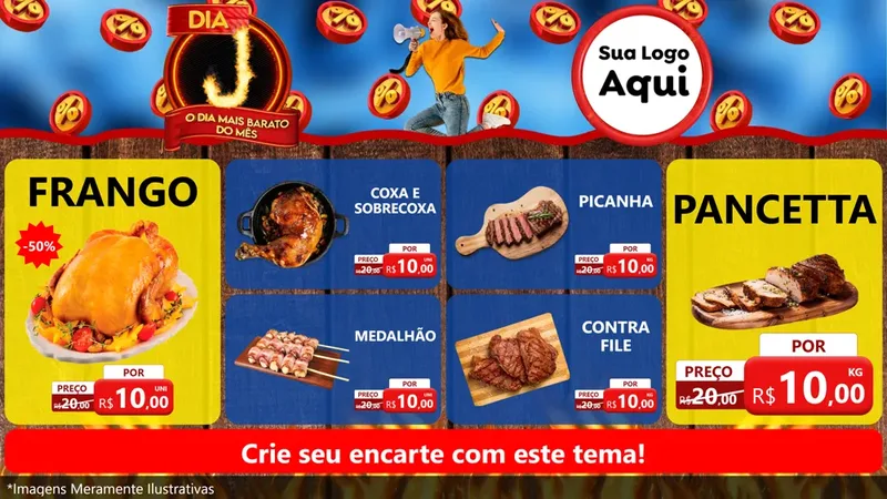Modelo de TV para TV Horizontal com o tema Dia J - O Dia Mais Barato Do Mês para Assados
