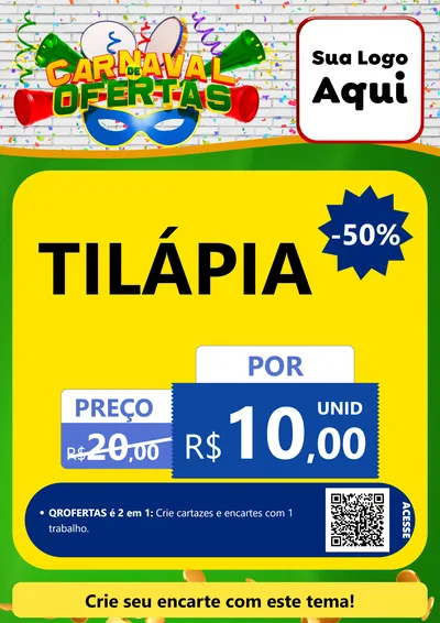 Modelo de Cartaz para Cartaz A4 Vertical com o tema Carnaval de Ofertas para Peixaria