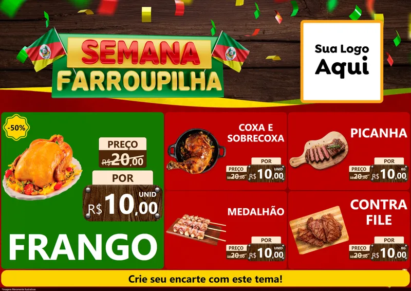 Modelo de Encarte para Encarte A4 Horizontal com o tema Semana Farroupilha para Assados