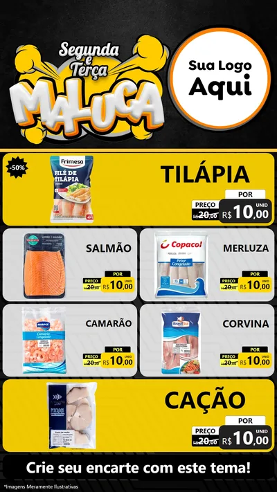 Modelo de TV para TV Vertical com o tema Segunda e Terça Maluca para Peixaria