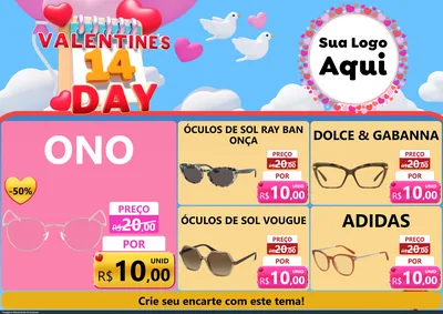 Modelo de Encarte para Encarte A4 Horizontal com o tema Valentine's Day para Óticas