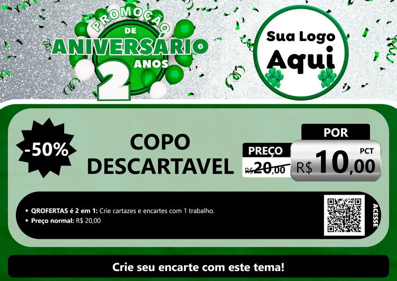 Modelo de Cartaz para Cartaz A4 Horizontal com o tema Promoção de Aniversário - 2 Anos para Embalagens