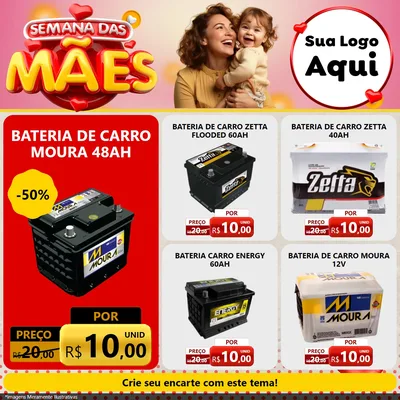Modelo de Rede Social para Feed Facebook com o tema Semana das Mães para Baterias Elétricas