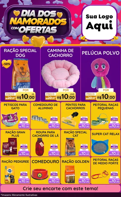 Modelo de Encarte para Encarte Grande com o tema Dia Dos Namorados Com Ofertas para Pet Shop