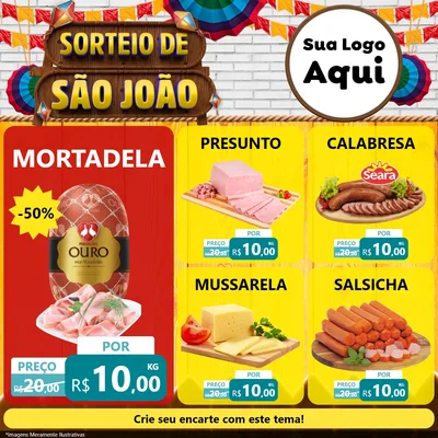 Modelo de Rede Social para Feed Facebook com o tema Sorteio de São João para Frios e Laticínios