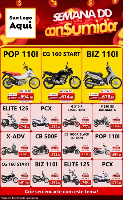 Modelo de Encarte para Encarte Grande com o tema Semana do Consumidor para Concessionaria de Motos