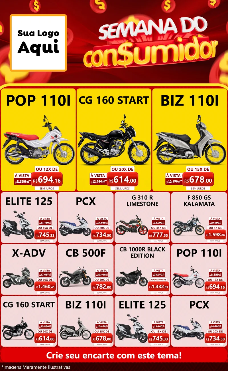 Modelo de Encarte para Encarte Grande com o tema Semana do Consumidor para Concessionaria de Motos
