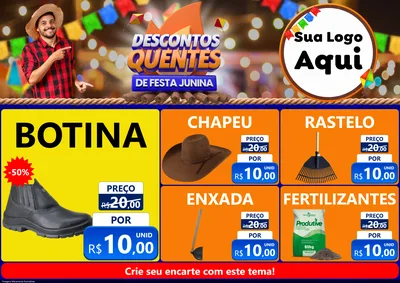 Modelo de Encarte para Encarte A4 Horizontal com o tema Descontos Quentes de Festa Junina para Agropecuária