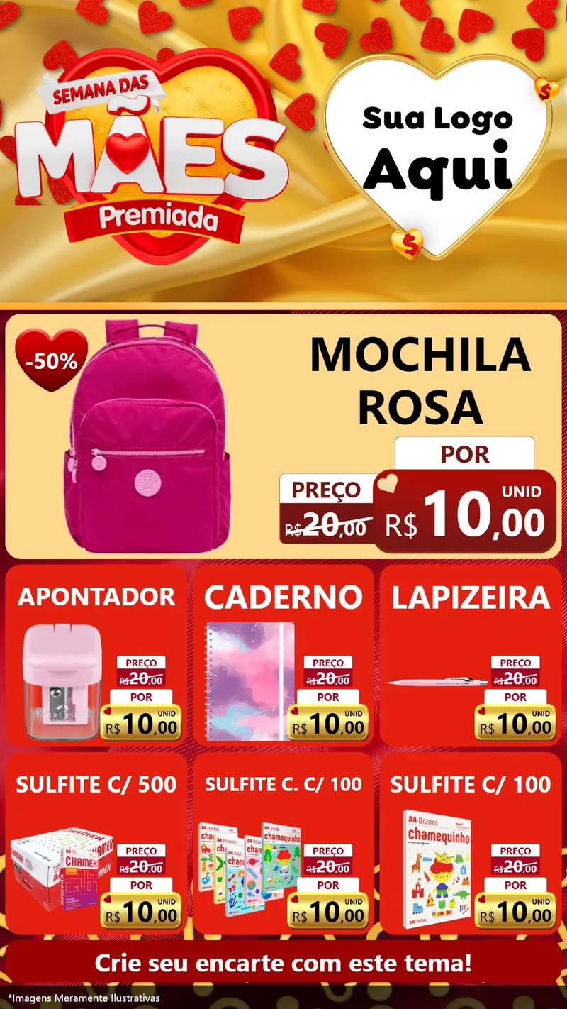 Modelo de Rede Social para Stories com o tema Semana das Mães Premiada para Papelaria