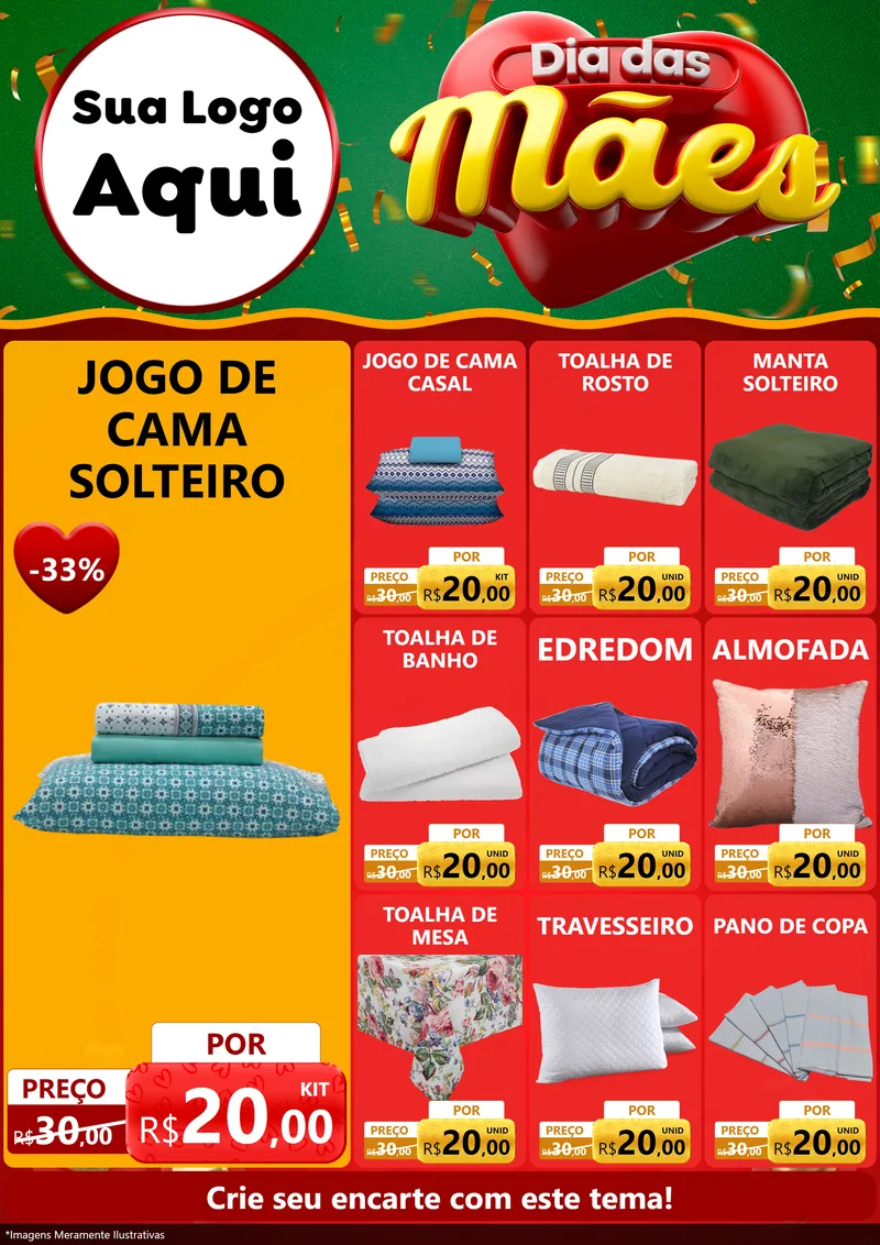 Modelo de Encarte para Encarte A4 Vertical com o tema Dia das Mães para Cama, Mesa e Banho