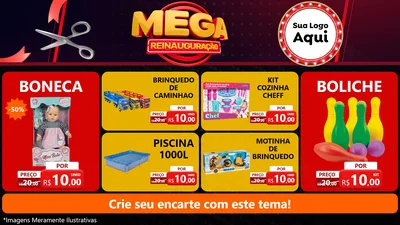 Modelo de TV para TV Horizontal com o tema Mega Reinauguração para Brinquedos