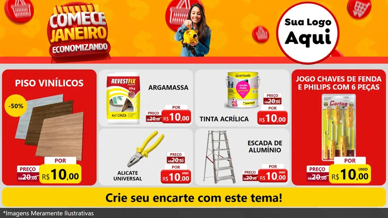 Modelo de TV para TV Horizontal com o tema Comece Janeiro Economizando para Material para Construção