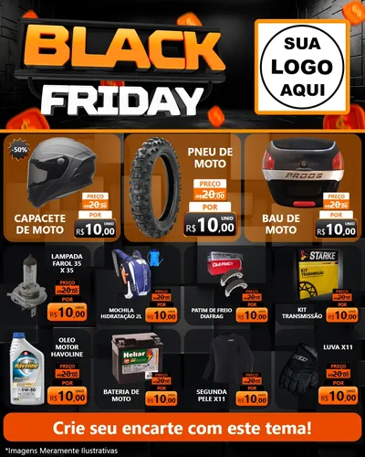 Modelo de Rede Social para Feed Instagram com o tema Black Friday para Moto peças