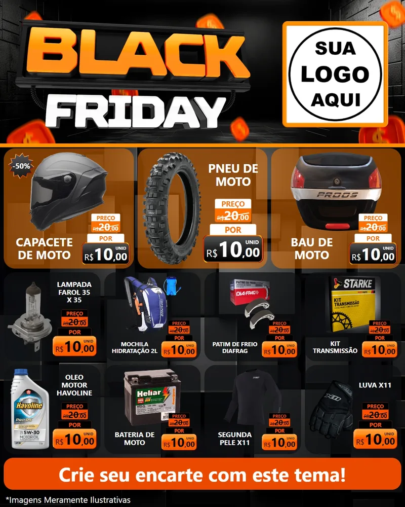 Modelo de Rede Social para Feed Instagram com o tema Black Friday para Moto peças