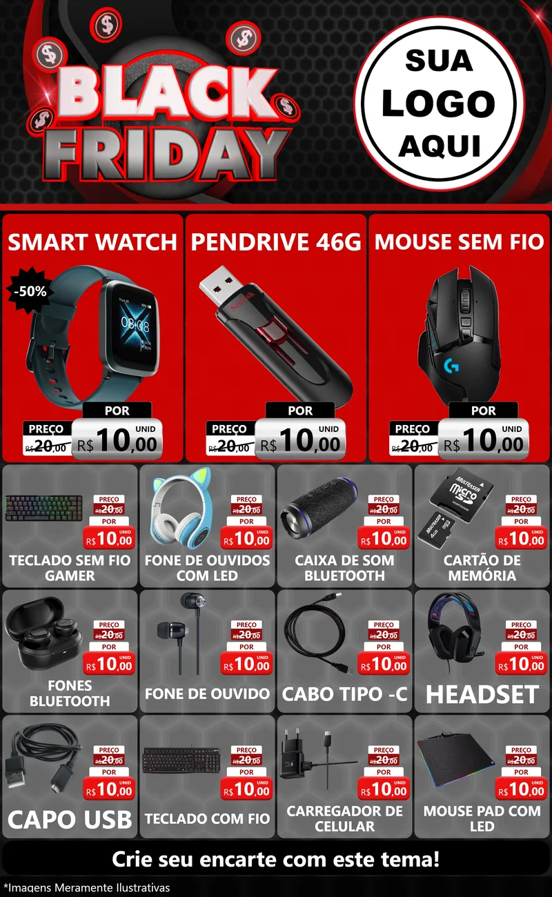 Modelo de Encarte para Encarte Grande com o tema Black Friday para Informática