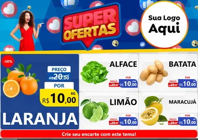 Modelo de Encarte para Encarte A4 Horizontal com o tema Super Ofertas para Hortifrúti